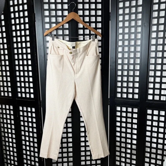 ๐ค Anthropologie Essential Slim Striped Cream Pants Size 12 ๐ค - Picture 1 of 16